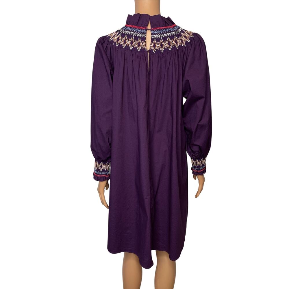 Tuckernuck Pomander Place Wrenley smocked embroidered dress size S plum purple - Picture 4 of 10
